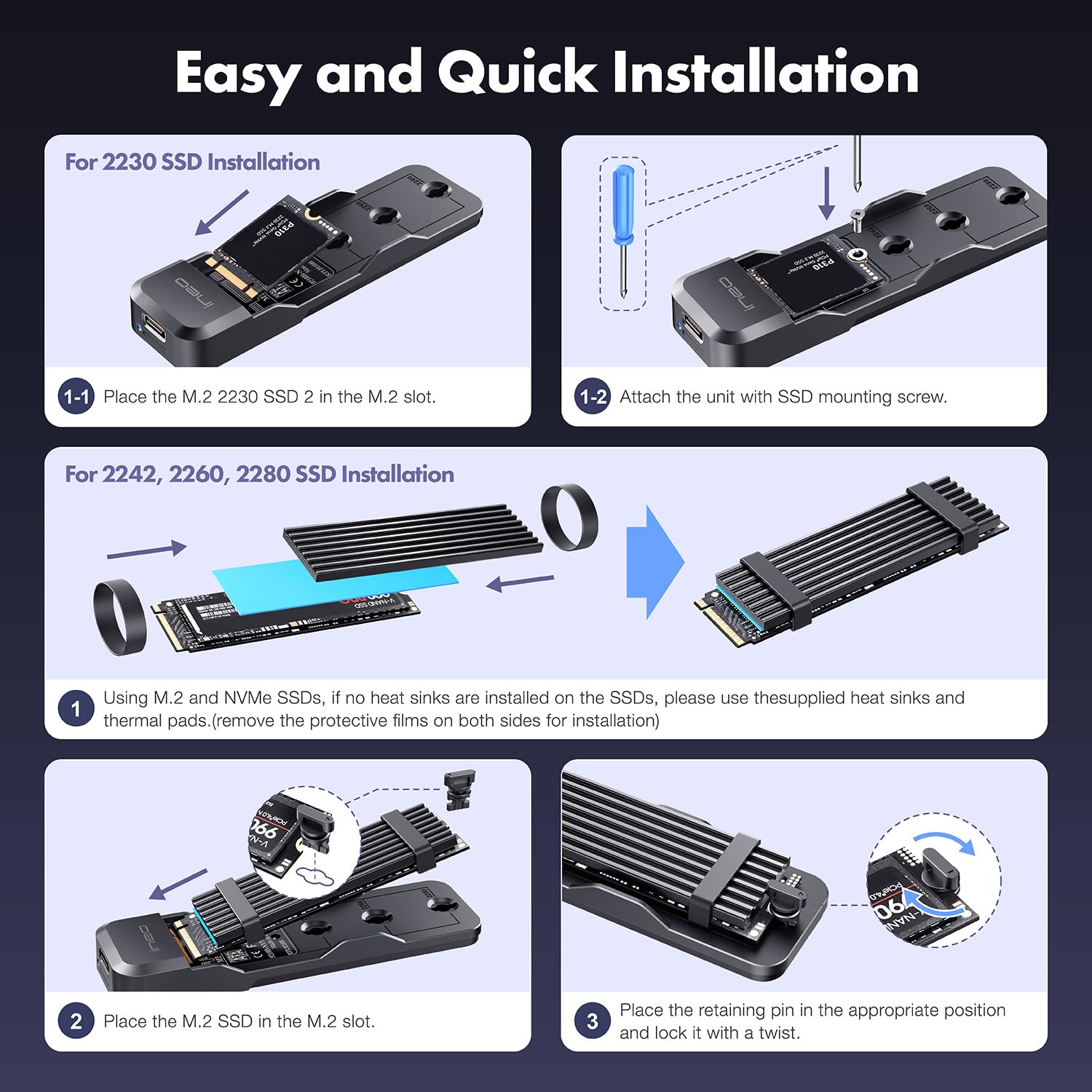 Docking Station ineo M.2 NVMe e SATA USB C 20Gbps Supporto SSD - Dettaglio