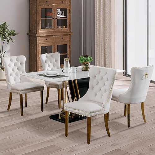 Miniatura 56 de SoarFlash Juego de 6 sillas de comedor de terciopelo, silla lateral de respaldo alto, silla lateral moderna tapizada de alta gama con capitoné y