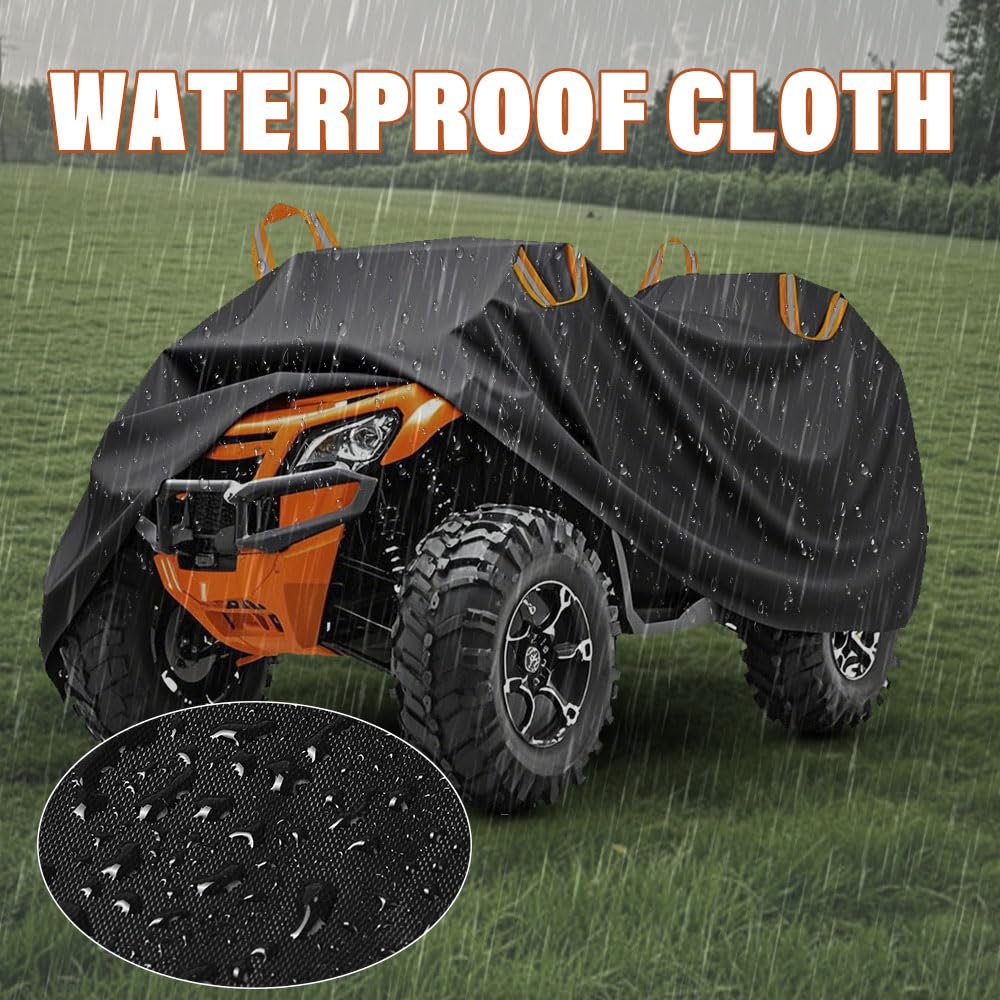 Blueshyhall Cubierta impermeable para quad ATV, protección UV, color negro, de tejido de poliéster 210D con tiras reflectantes y correas de hebilla (XXXL (256 x 110 x 120 cm)