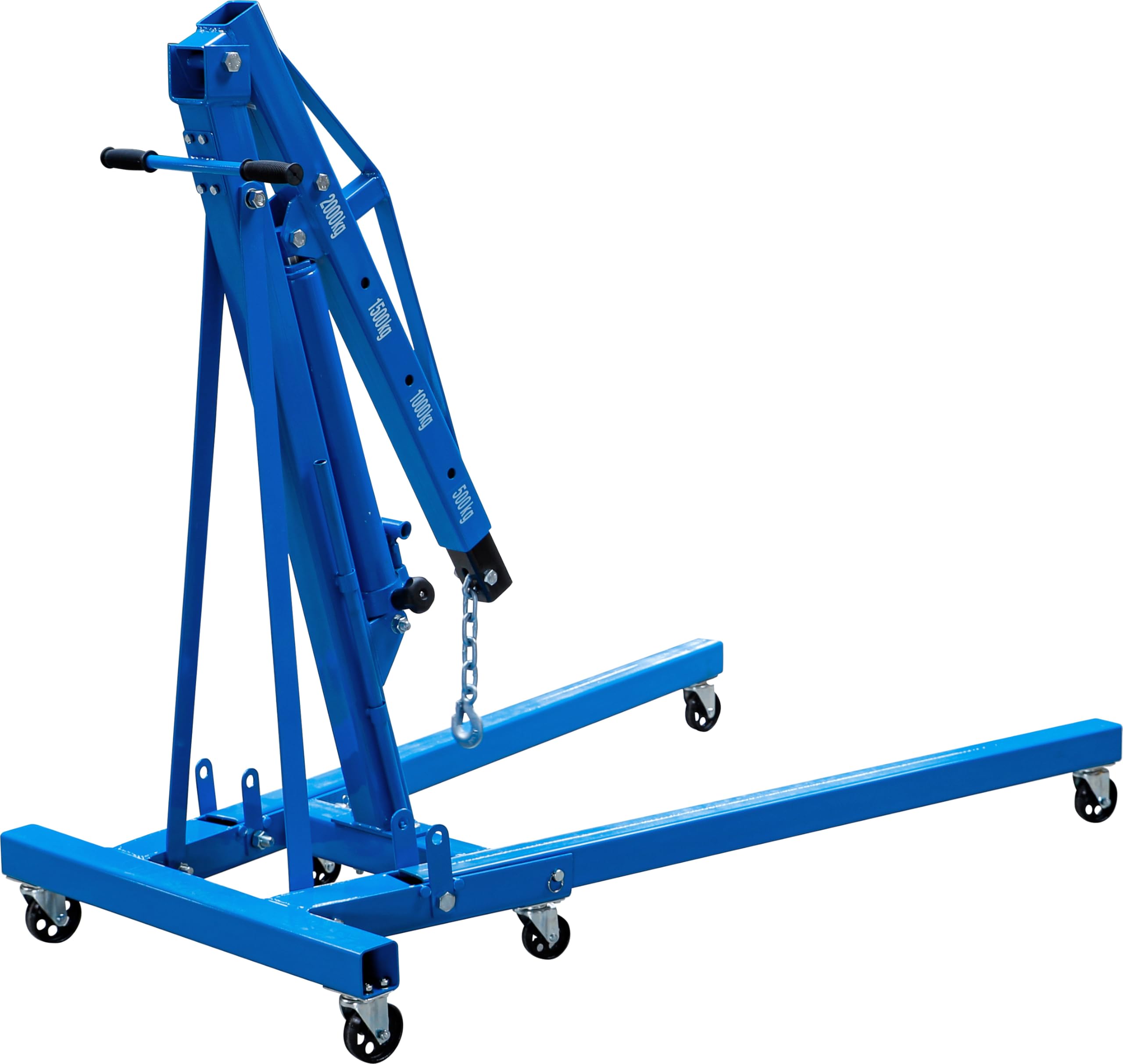 BGS 70183 | Motorkran 2000 kg | Werkstattkran | faltbar | hydraulisch | Teleskop-Kranausleger 4-fach verstellbar | Hubbereich 25 - 2445 mm | Sicherheits-Lasthaken | 2 Rollen, 4 Lastenlenkrollen