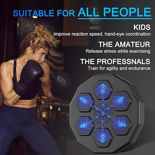 Miniatura 5 de Nueva máquina de boxeo musical con guantes de boxeo, entrenador de boxeo inteligente Bluetooth montado en la pared, blanco de boxeo electrónico para