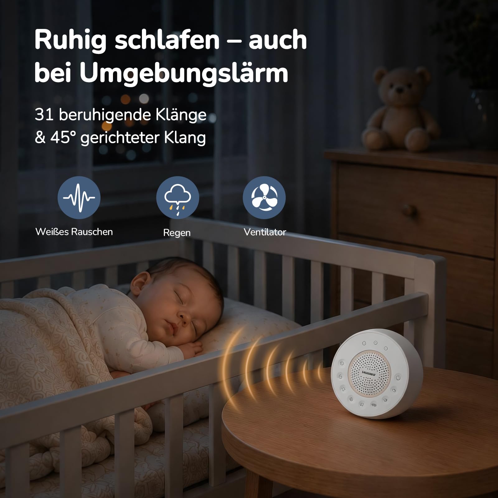 Housbay White Noise Machine per neonati con luce notturna, dispositivo a rumore bianco per neonati, 31 suoni calmanti, portatile con timer per un sonno tranquillo