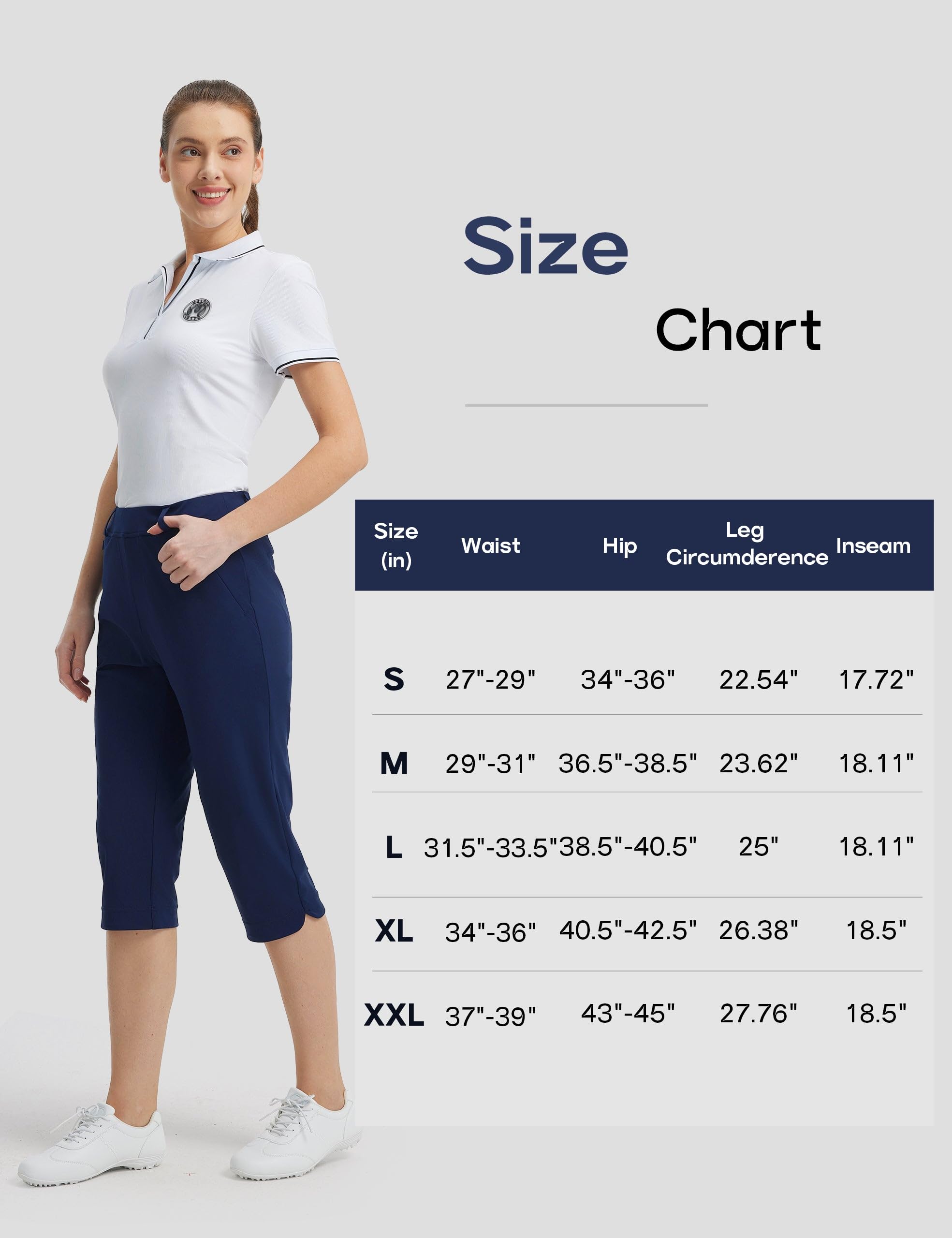 FitsT4 Sports Pantaloni da golf Capris da donna, 45,7 cm, eleganti, casual, elasticizzati, con tasche
