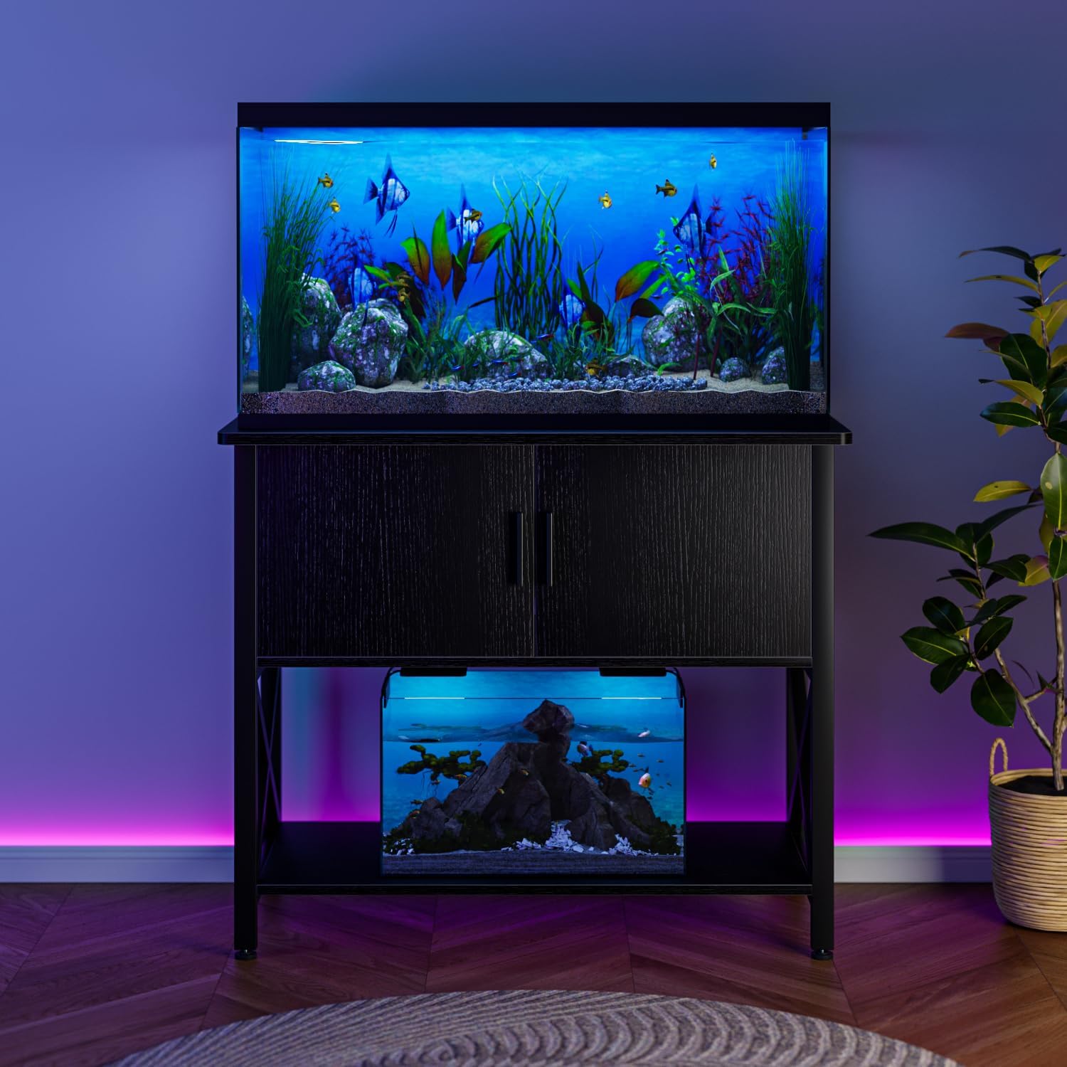 APPOLYN 40-50 Gallon Aquarium Stand, Fish Tank Stand with Cabinet Storage, Fish Tank Accessories Storage, Metal Turtle Reptile Tank Stand, 36.6" L*18.9" W Tabletop, Black