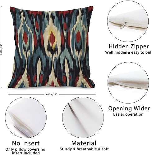 Miniatura 8 de Zyadsinoudor Asian Style Throw Pillow Case Blue Red Cream Ikat Pillow Case Japanese 24x24in Decorative Pillow Home Cotton Linen Elegant Throw Pillow