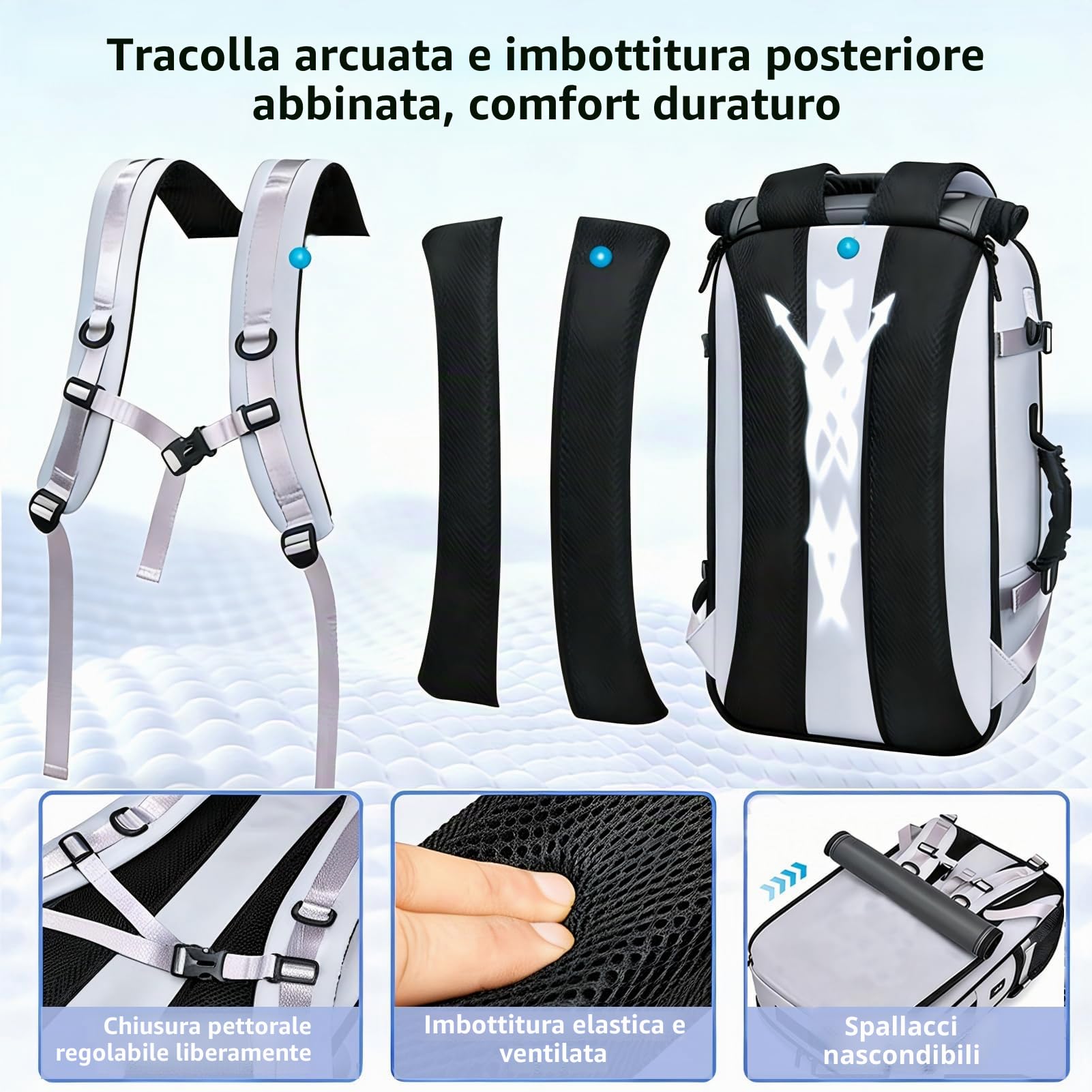 CORATED Zaino Unisex Espandibile da Viaggio, Zaino per Laptop con Scomparto Separato per Scarpe, Adatto come Bagaglio a Mano, Ideale per Viaggi, Lavoro e Escursioni, grigio argentato, L, Zainetto