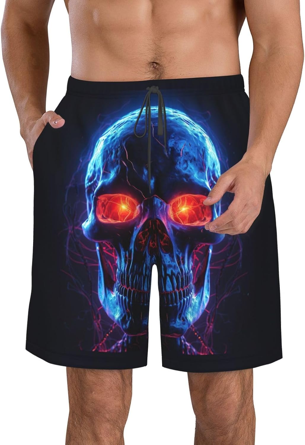 Halloween Skull Print Men's Quick-Drying Shorts Casual Beach Pants Stretch Waist Shorts and Pockets