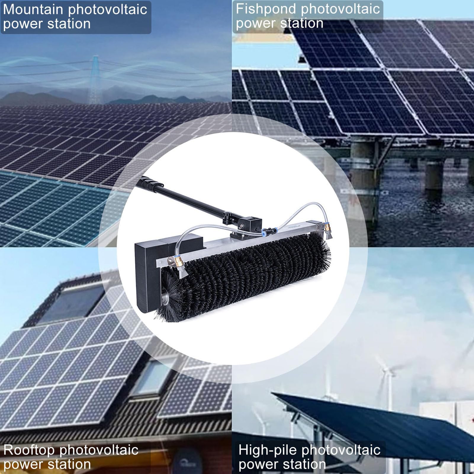 Cepillo EléCtrico para Paneles Solares,Barra TelescóPica con Sistema De Agua,Kit De Limpieza,Limpieza RáPida Y Eficaz, para Tejados, Ventanas Y Carteles,Uso Profesional
