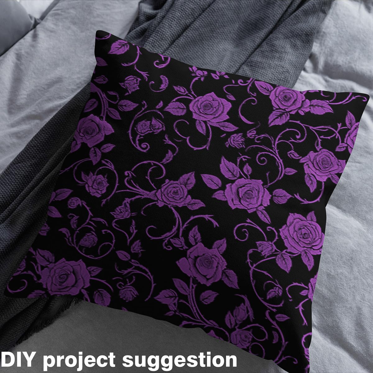 Feelyou Groovy Flower Fabric by The Yard 3 Yard Kids Retro Floral Upholstery Fabric for Chairs for Boys Girls Teens 70S Hippie Flowers Bohemian Waterproof Outdoor Fabric Room Decor Balck Purple