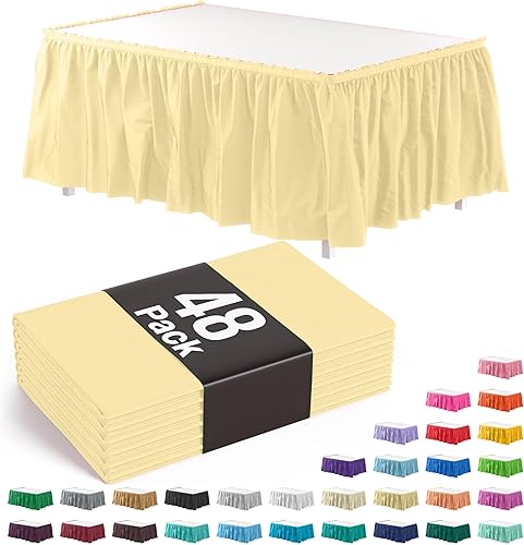 Miniatura 123 de Exquisite Falda de mesa con volantes, color marrón, paquete de 2 faldas de mesa de 14 pies de largo para mesas rectangulares de 6 pies o faldas