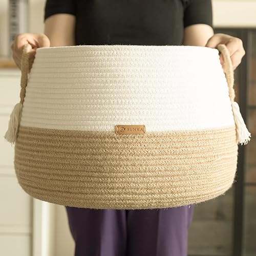 Miniatura 7 de R RUNKA Cesta pequeña para animales de peluche, ropa, mantas de bebé de 11.8 x 9.8 pulgadas, cestas bohemias para sala de estar, dormitorio,