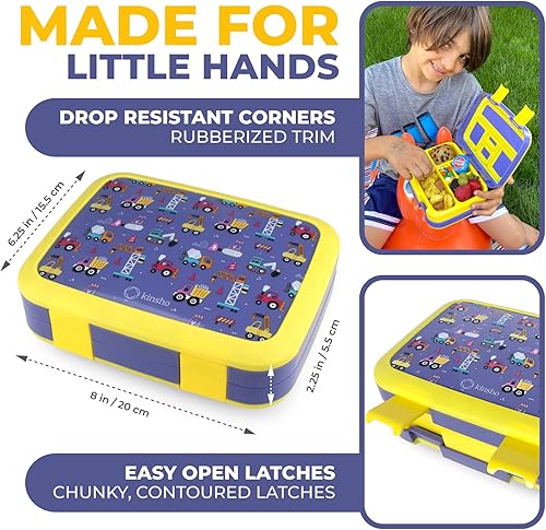 Miniatura 123 de Kinsho - Lonchera bento infantil, 5 secciones para control de porciones, bandeja de plástico desmontable sin bisfenol A, para niños preescolares