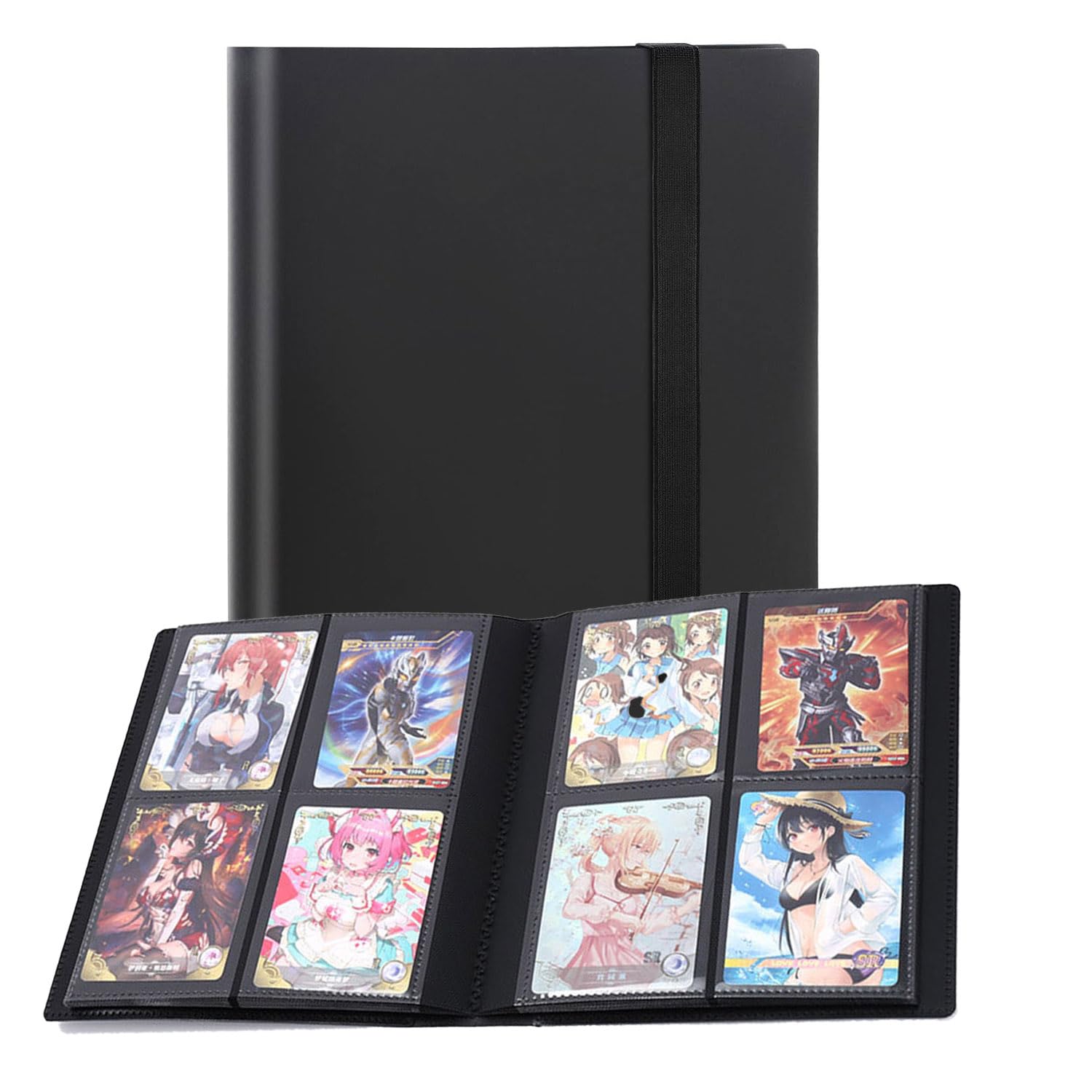 Photo Case Storage, Small Photo Album 3in Photos Black Inner Page with Strong Elastic Band,160Pcs Beautiful for Collect Card Photo Train Tickets Collection (Black)