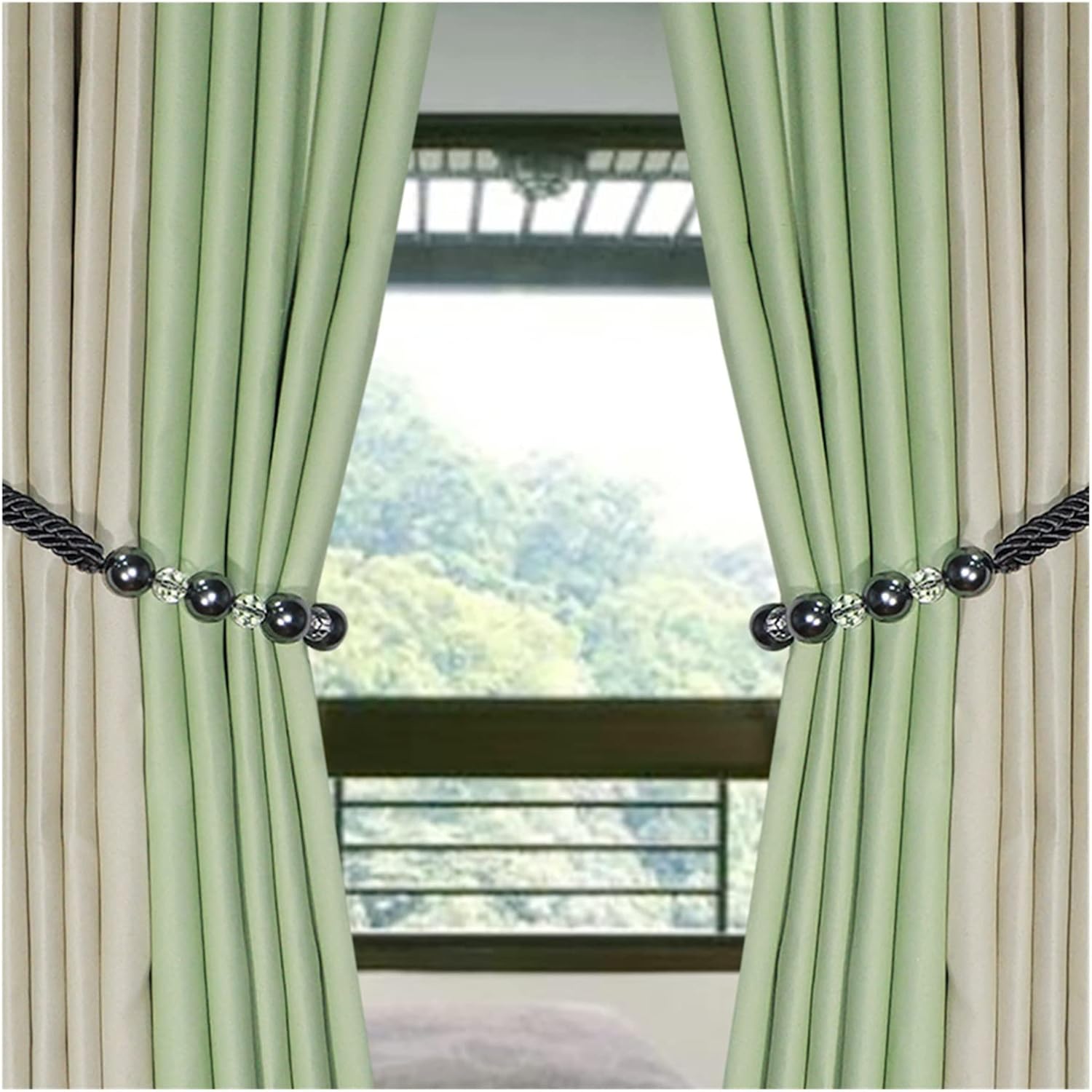 FMURY Curtain Tieback Pearl Bandage Accessories Curtains Holder Buckle Tie Rope Home Decorative(Black)