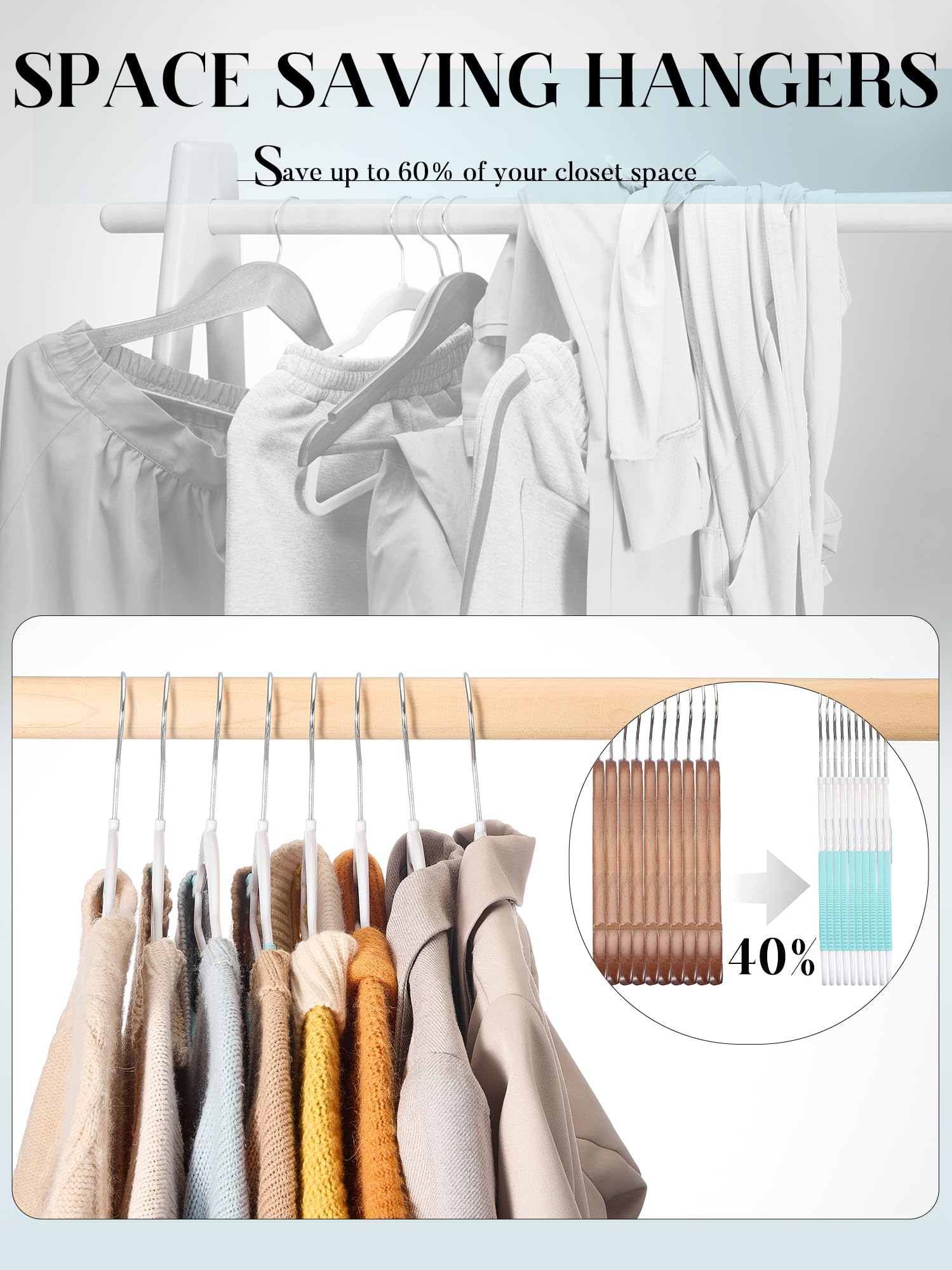 HOUSE DAY Plastic Hangers 50 Pack, Plastic Clothes Hangers Non Slip Hangers with Rubber Grip, Heavy Duty Plastic Hangers with 360º Swivel Hook, Ultra Thin Hangers Space Saving, Blue Hangers for Closet
