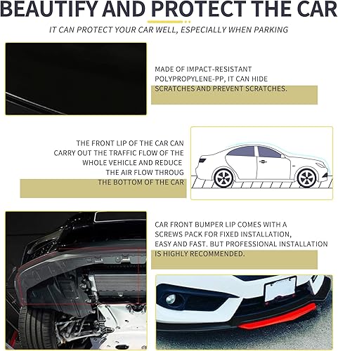 Miniatura 7 de Alerón universal ajustable para parachoques delantero para automóvil, 4 unidades, protector difusor compatible con Honda Civic Accord, Toyota,