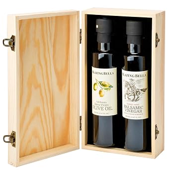 Blazing Bella Olive Oil and Balsamic Vinegar Gift Set Traditional Aged Balsamic Vinegar & Extra Virgin Olive Oil 2 x 250ml Gourmet Gift Set in Signature Wooden Box