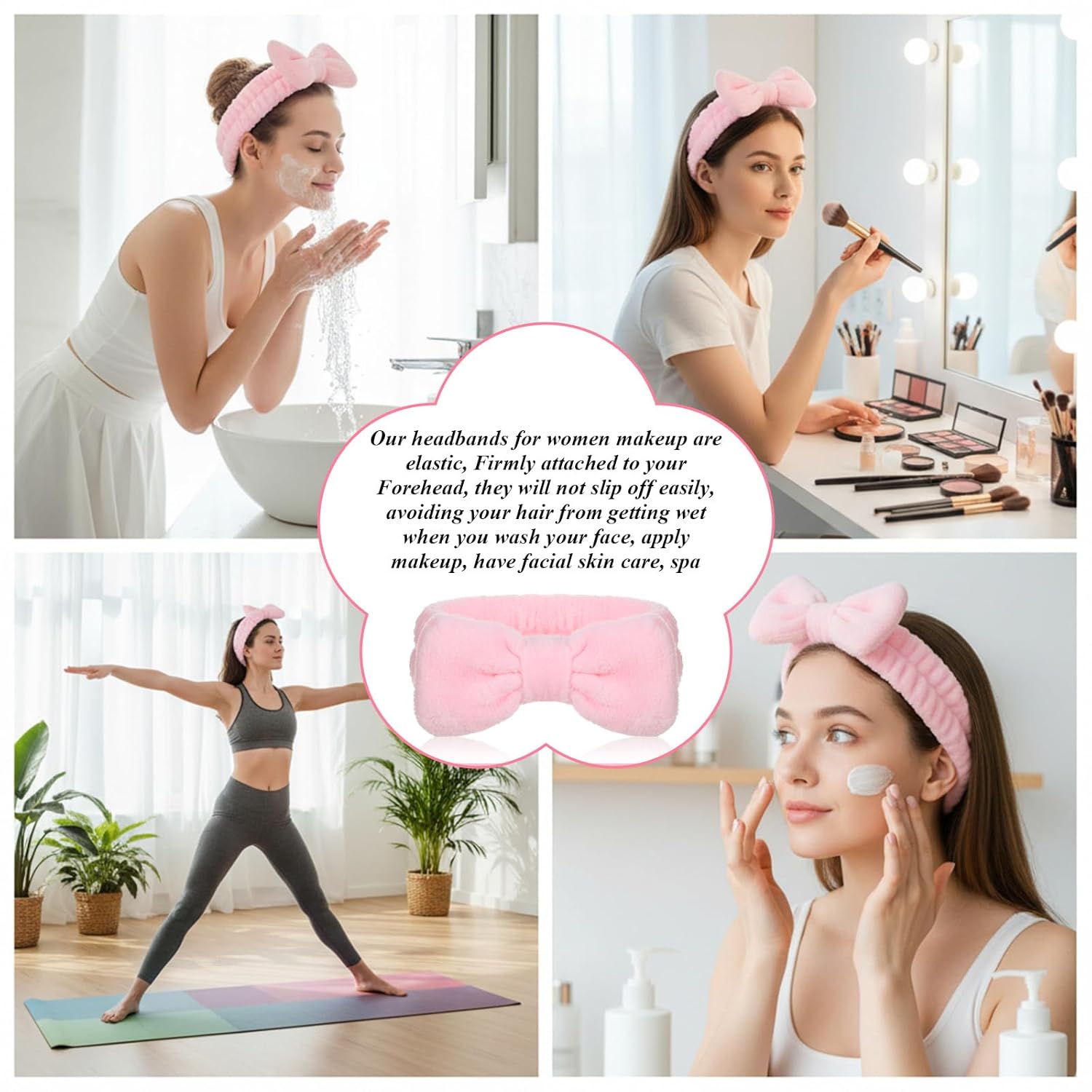 20 Pcs Spa Headband, Fluffy Bow Tie Headband for Washing Face & Makeup, Skincare Headbands for Women Non-slip Coral Fleece Headbands,Gifts for Women and Teen Girl Gifts Trendy Stuff (Pink)