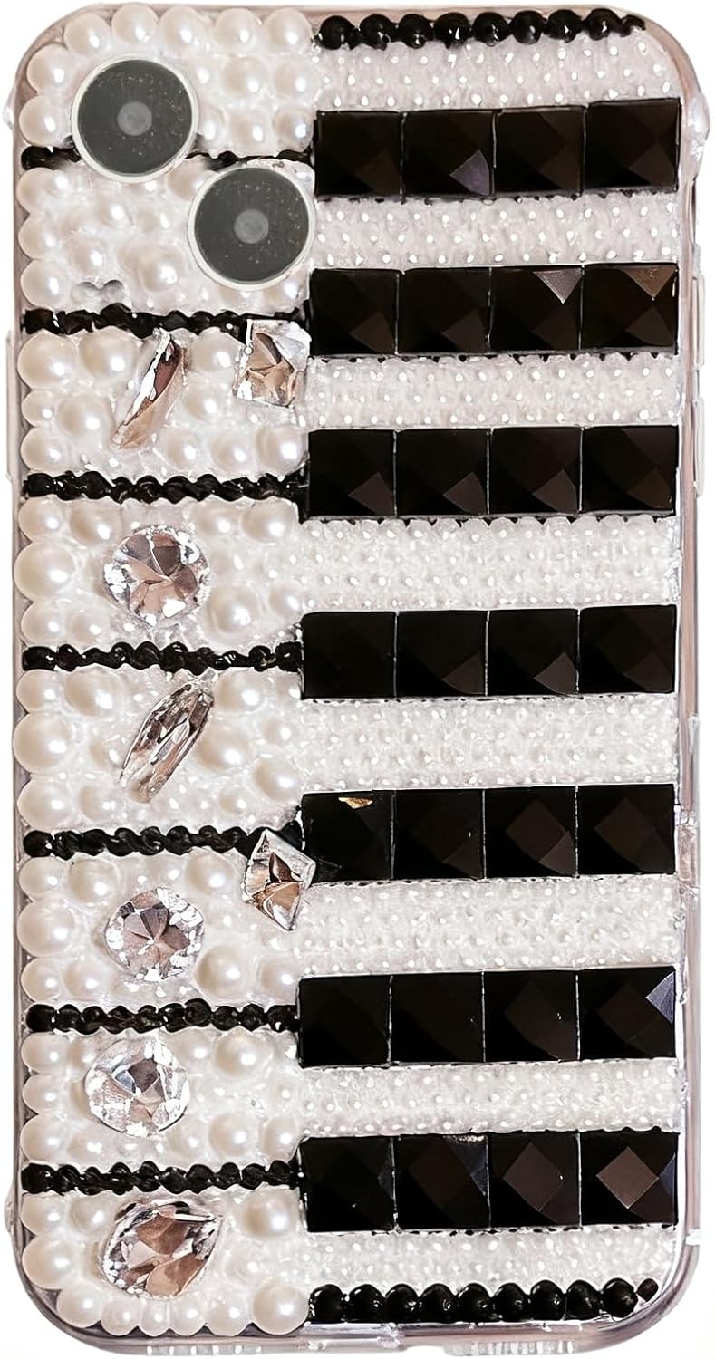 Piano Key Design with Crystal Neck Strap Compatible for iPhone 13 Case, Sparkly Bling Diamond Design with Dazzling Rhinestones, Cute, Trendy (for iPhone 13,CC16)