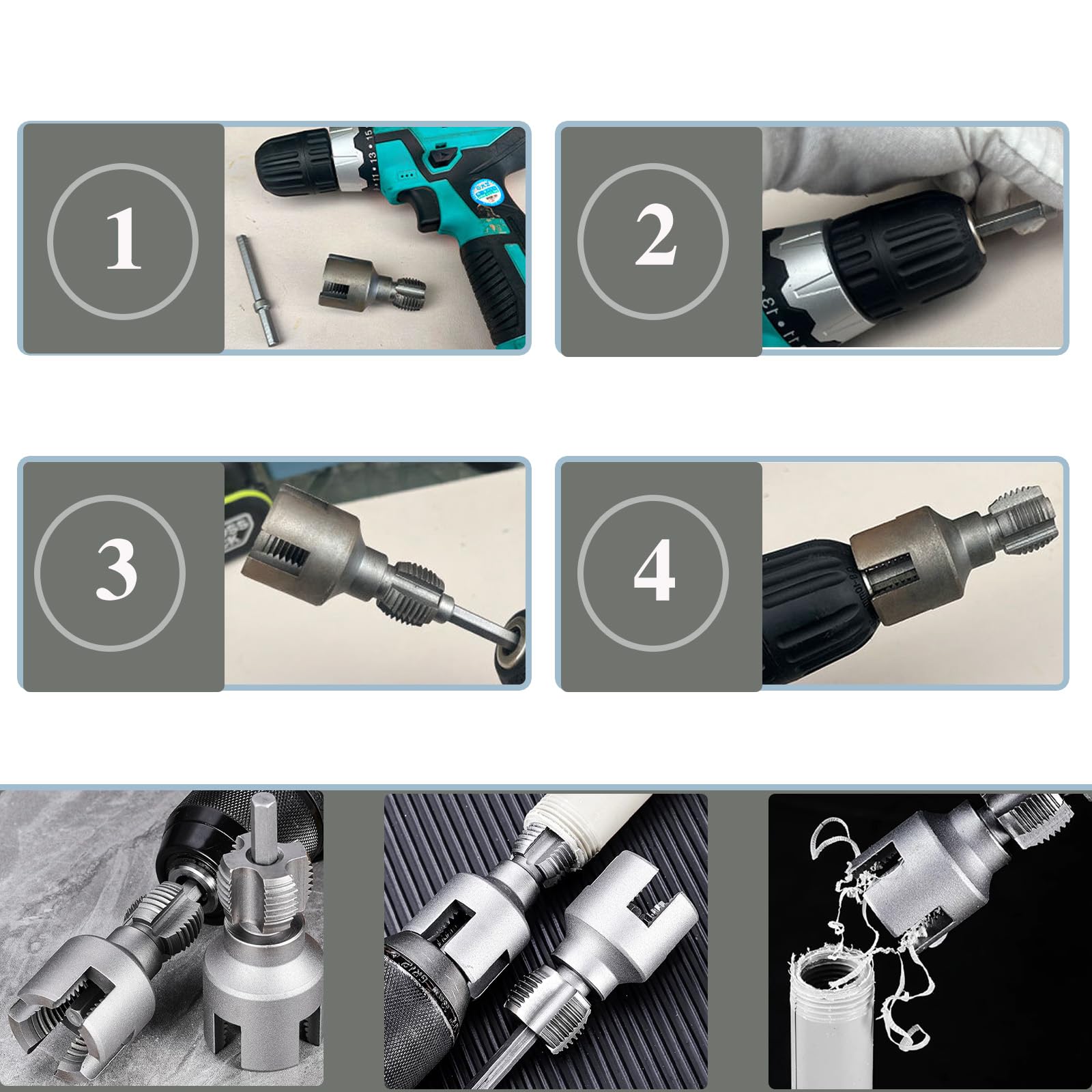 Integrated Internal & External Pipe Threading Tool,Pipe Thread Cutting Tool,1/2'' 3/4'' PVC Pipe Threader Kit for Electric Drill, Plumbing Repairs (1/2"+3/4")
