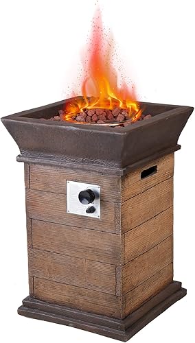 Mesa para fogata de propano para exteriores de 19 pulgadas, columna de calentador de gas para patio de 40,000 BTU con acabado de madera sintética