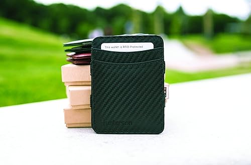 Miniatura 5 de Hunterson Cartera mágica minimalista para hombres con tarjetero RFID, cartera de cuero para 8 tarjetas, 05 Carbono, Cartera RFID