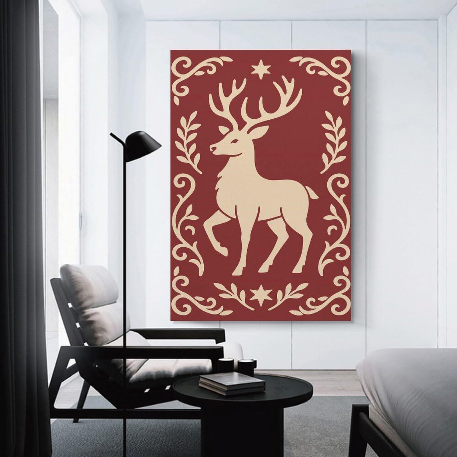 Junmoney Stag with Floral Border Canvas Art Print, 24x36inch(60x90cm), for Home Walls, Creative Rooms Or Shared Spaces, Decorative Artwork with Broad Appeal