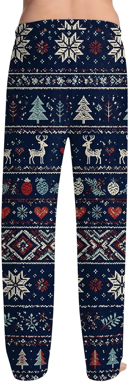 HJINGSUN Christmas Pajamas Men Novelty Santa Snowflake Xmas Tree Print Pjs