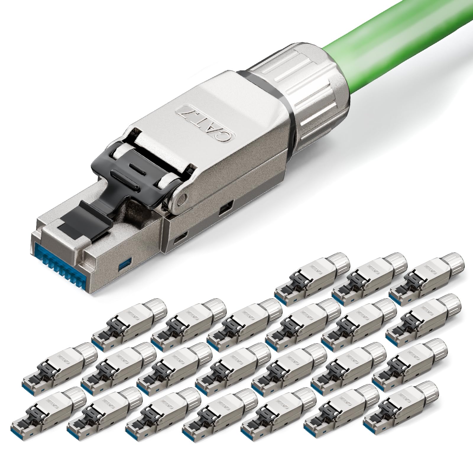 Lan - Connettore Cat 7 senza attrezzi, 10 Gbps 600 MHz, placcato oro, RJ45, senza attrezzi POE per Cat7 Cat6A, cavo di collegamento schermato, cat7, senza attrezzi, riutilizzabile, 24 pezzi