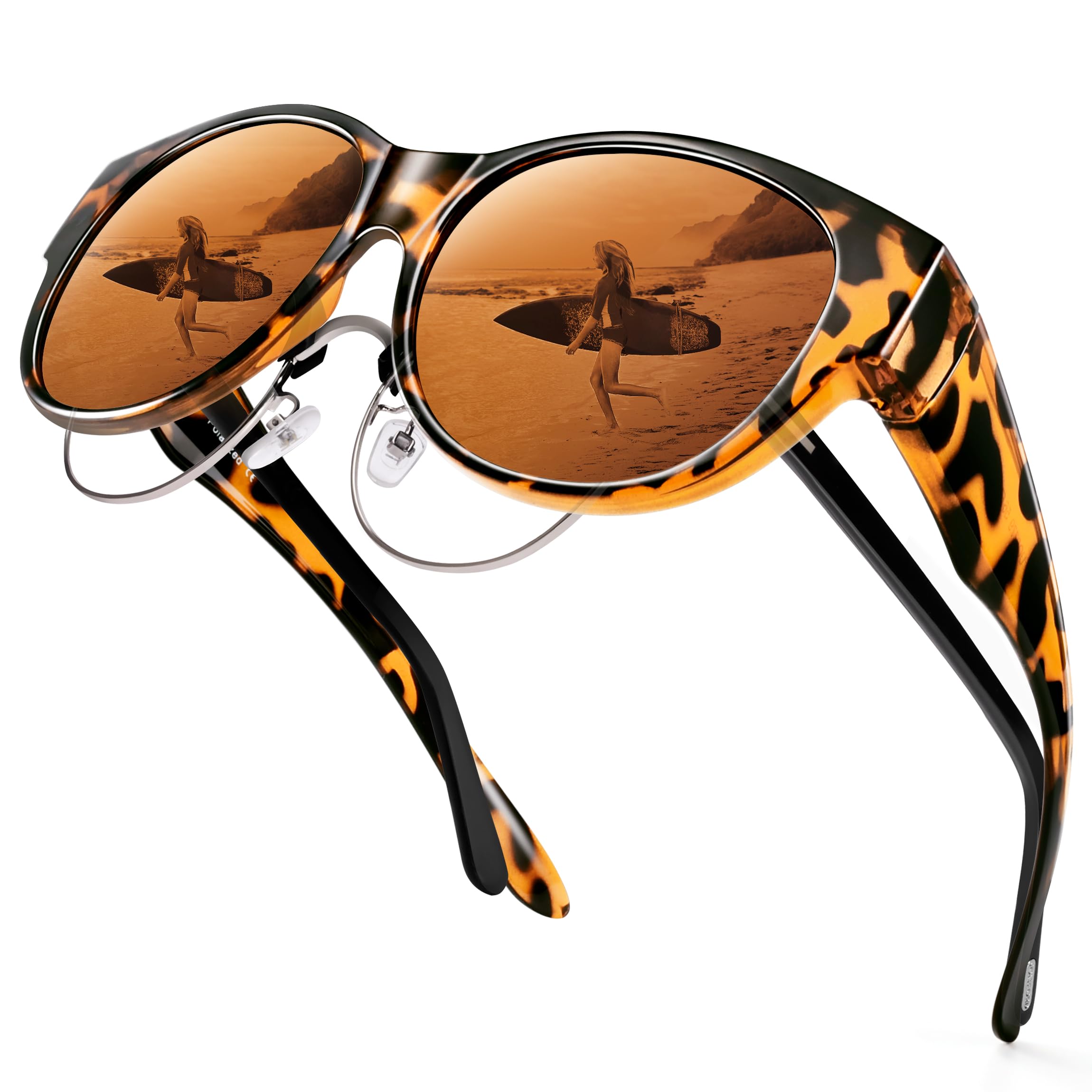 URUMQI Sunglasses Over Glasses Women Polarized UV400 Protection Fit Over Glasses Sunglasses for Women Round Cat Eye