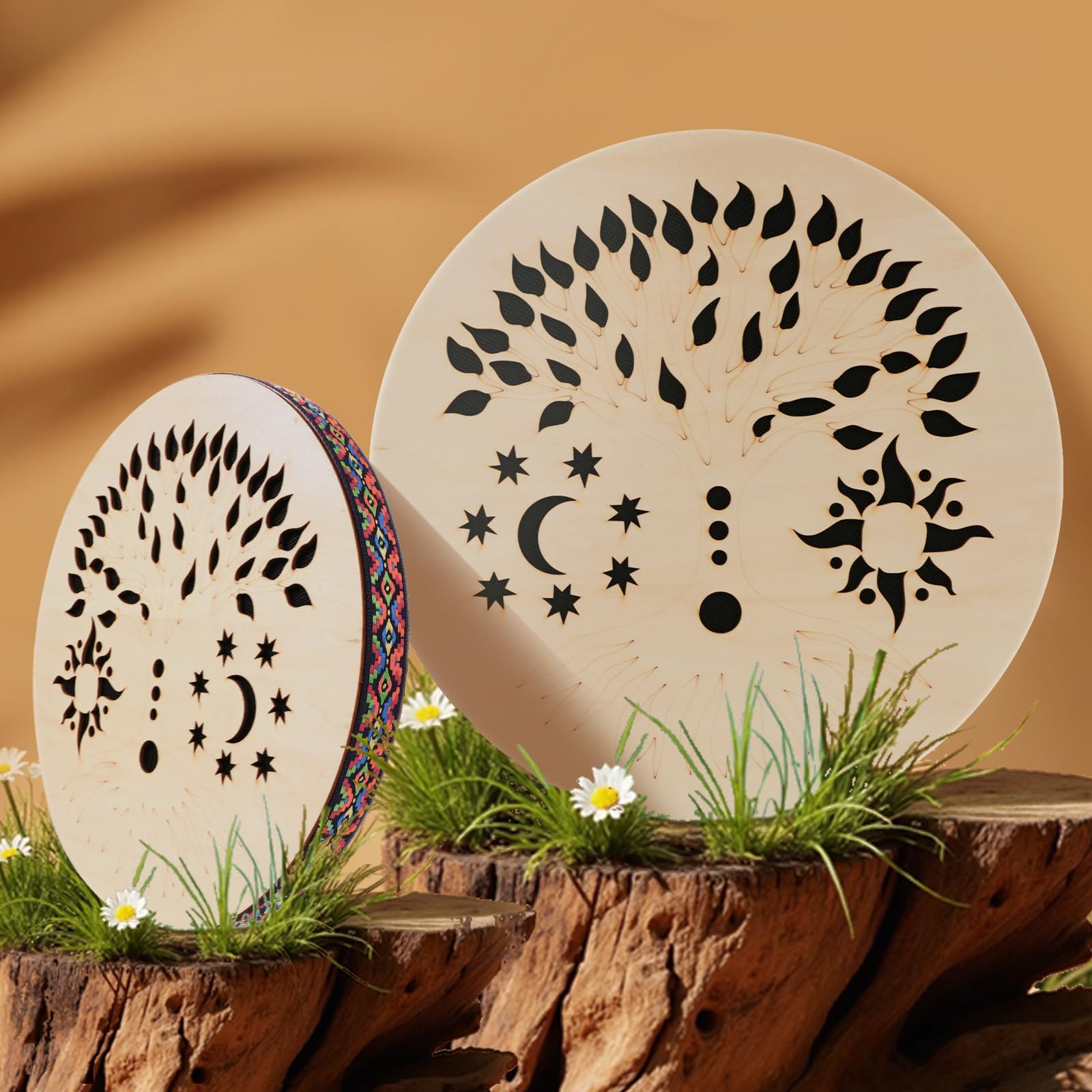 Tamburo oceanico in legno da 30,5 cm, tamburo onomatopeico, strumento a percussione etnica per musica onomatopeica, tamburo in legno di betulla per accompagnamento alle esibizioni (albero