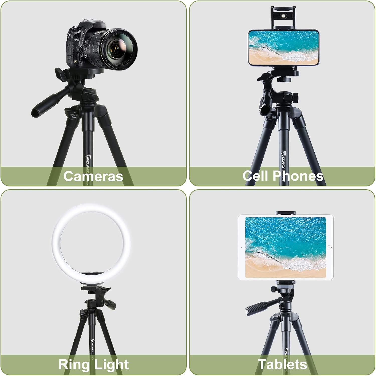 Endurax 53" Camera Tripod Lightweight Compatible with Nikon Canon, DSLR Cameras, iPhone, iPad, with Universal Tablet & Cellphones Mount and Wireless Remote Shutter
