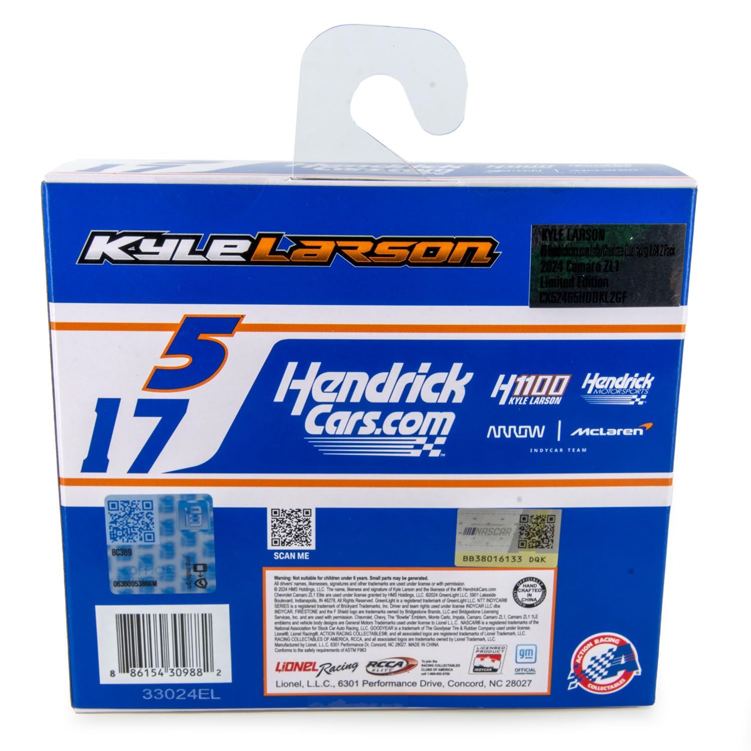 Lionel Racing Kyle Larson 2024 Hendrick 1100 Qualifying Version 2-Pack Indy/Charlotte Diecast Car Set scala 1:64