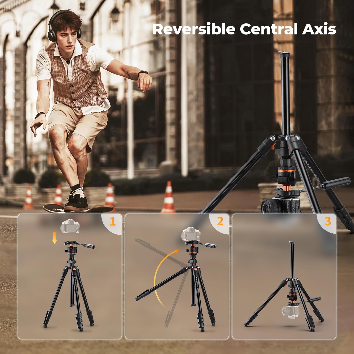 Statyw fotograficzny K&F Concept Tripod (z uchwytem na telefon, 182 cm + 8 kg)