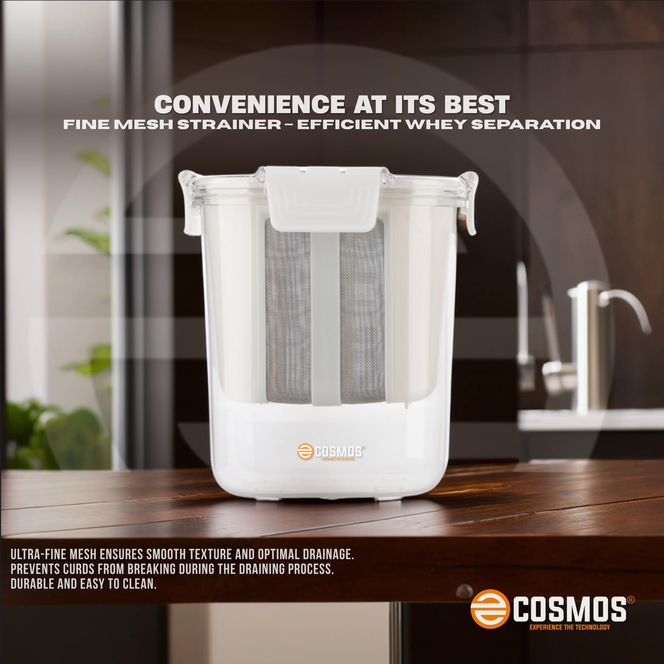 E-COSMOS® Plastic Multipurpose Greek Yogurt & Curd Maker Hung Curd - 1800ml | Durable, BPA-Free | Easy Homemade Yogurt & Cheese (Greek Yogurt Maker) (Large) image 4