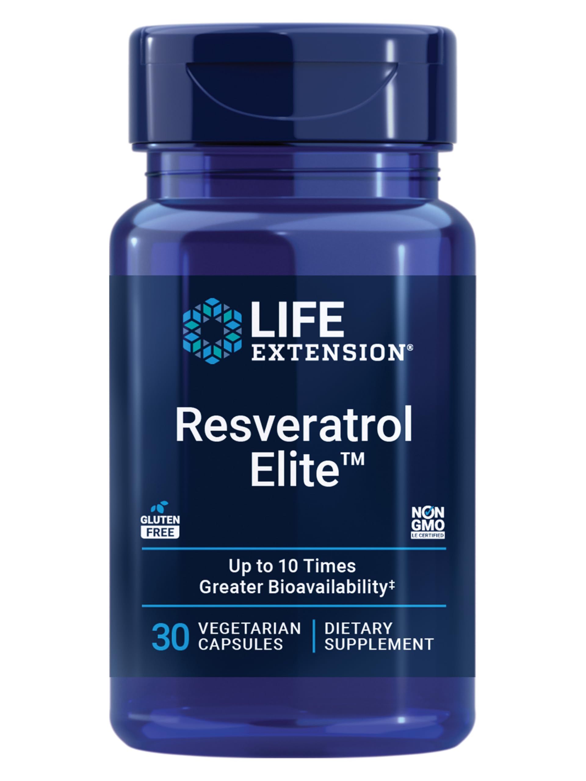 Life ExtensionResveratrol Elite, Trans-resveratrol, Healthy Aging, Cardiovascular Health, Brain Health, oxidative Stress, Gluten-Free, Non-GMO, Vegetarian, 30 Capsules
