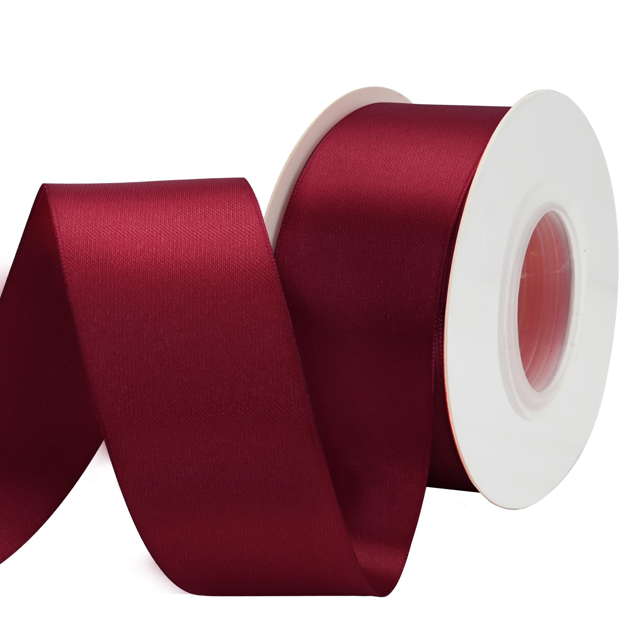BVIEAKD 53mm Wide 22m Double Face Burgundy Satin Ribbon Fabric Ribbon for Gift Wrapping Very Suitable for Weddings Decoration Bouquet Balloons Arts Craft Sewing Hair Bow Invitation