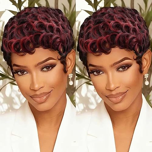 Evasens Short Curly Wig Human Hair for Black Women Pixie Cut wigs Human Hair Glu