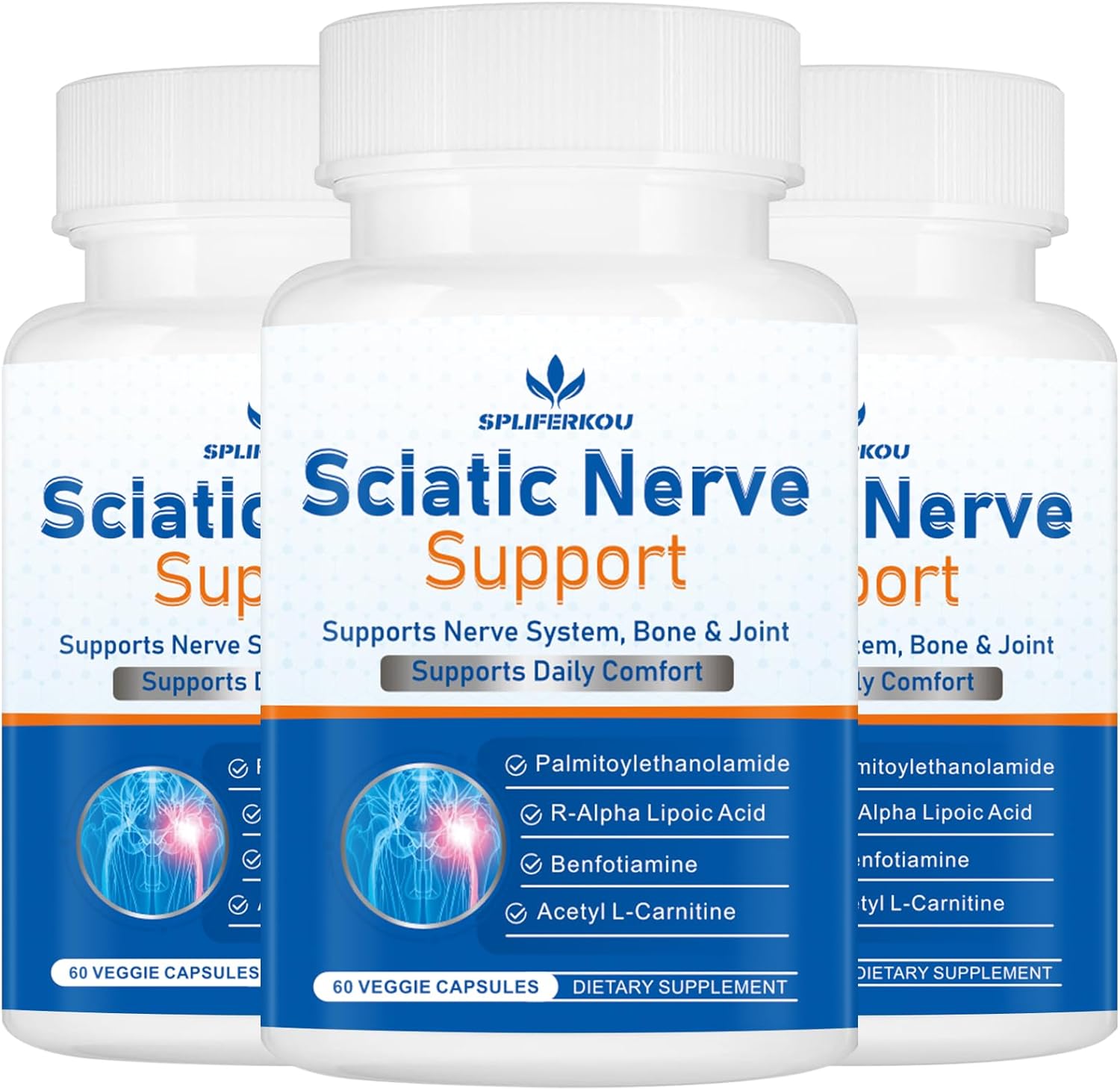 Sciatic Nerve Support Supplement, Advanced Sciatic Nerve Support Formula with Pea, Alpha Lipoic Acid, Benfotiamine, 180 Capsules