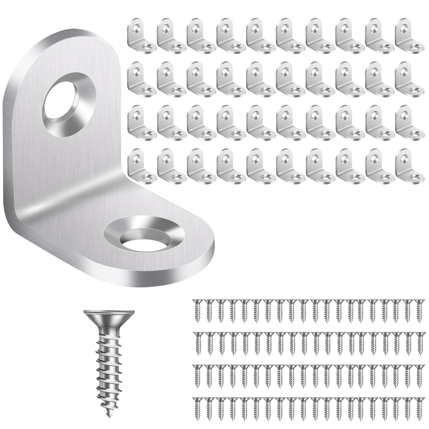 Grizef Silvery 40Pcs Small Corner Brackets Sets,Stainless Steel L Shape Corner Brace Bracket,20*20Mm Joint Right Angle Bracket, 90 Degree Corner Connectors With 80Pcs Screws For Shelves, Furniture (40Pcs 20×20×16Mm)