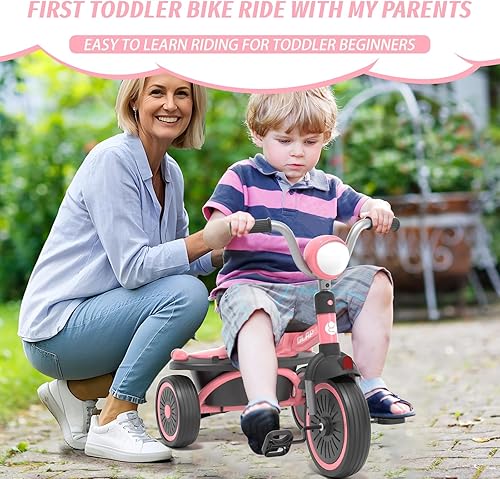 Miniatura 9 de Glaf Bicicleta para niños de 2 a 5 años, triciclo para niños pequeños de 1 a 3 años, triciclo con asiento ajustable y cesta de almacenamiento,