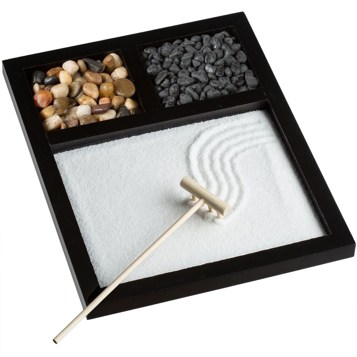 The Titus Shop Meditation Sand Garden For Desk And Home 8 X 5 Inches Mini Kit Includes Rake And Natural River Rocks 4 Pieces Ideal For Office Zen Corner Black Amazon Ae