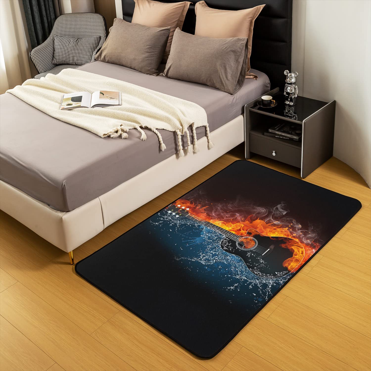 Loussiesd Tappeti per soggiorno, camera da letto, musica a tema chitarra, super accogliente, tappeto musicale rock per bambini, tappetino per la casa, 150 x 200 cm