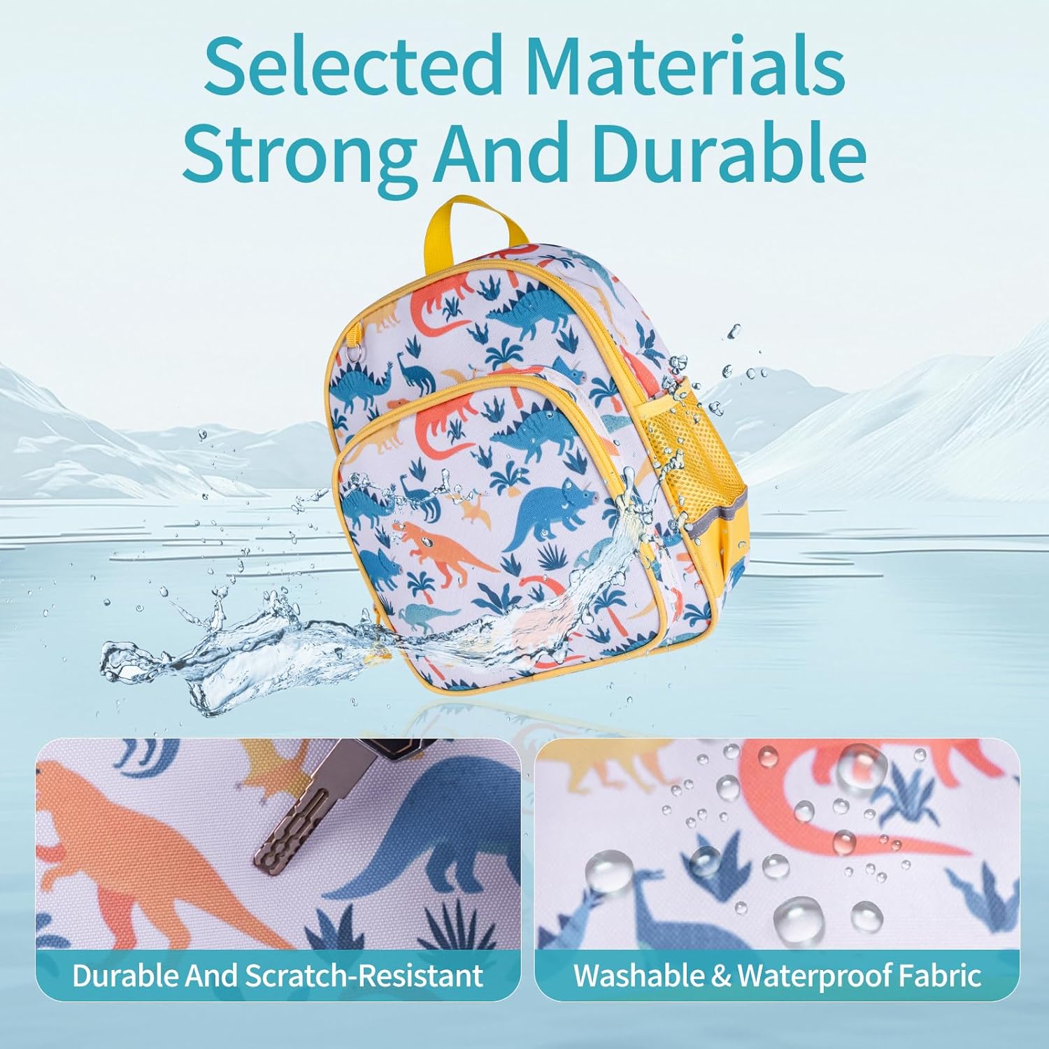 Boys and Girls Kids Backpack, 12 Inch Preschool Toddler Backpack for 2-4 Years Old Toddler Daycare School and Travel (Yellow and white dinosaur) - Image 3