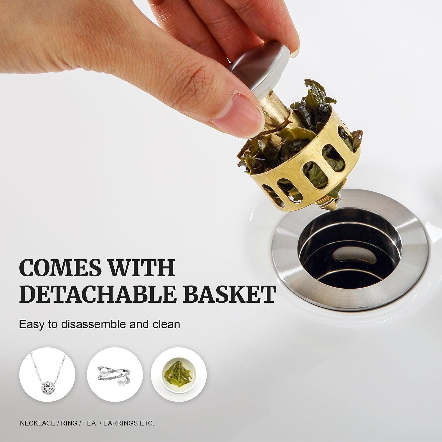 Pop up Sink Drain Stopper for Bathroom Vessel Vanity Sink Art Basin Brushed Nickel, Small Cap with Overflow, Metal Pop up Drain Strainer with Detachable Basket Stopper (Pack of 2)