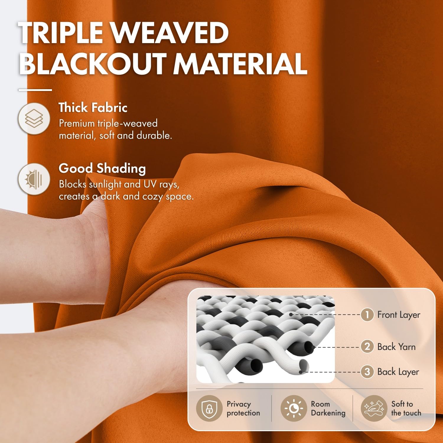 EMEMA Rideau Occultant Thermiques 2P L140xH260cm Orange Opaques Rideaux | Rideaux Occultants de 260cm de Long Lot de 2 Rideaux Thermiques Rideaux pour Salon et Chambre à Coucher