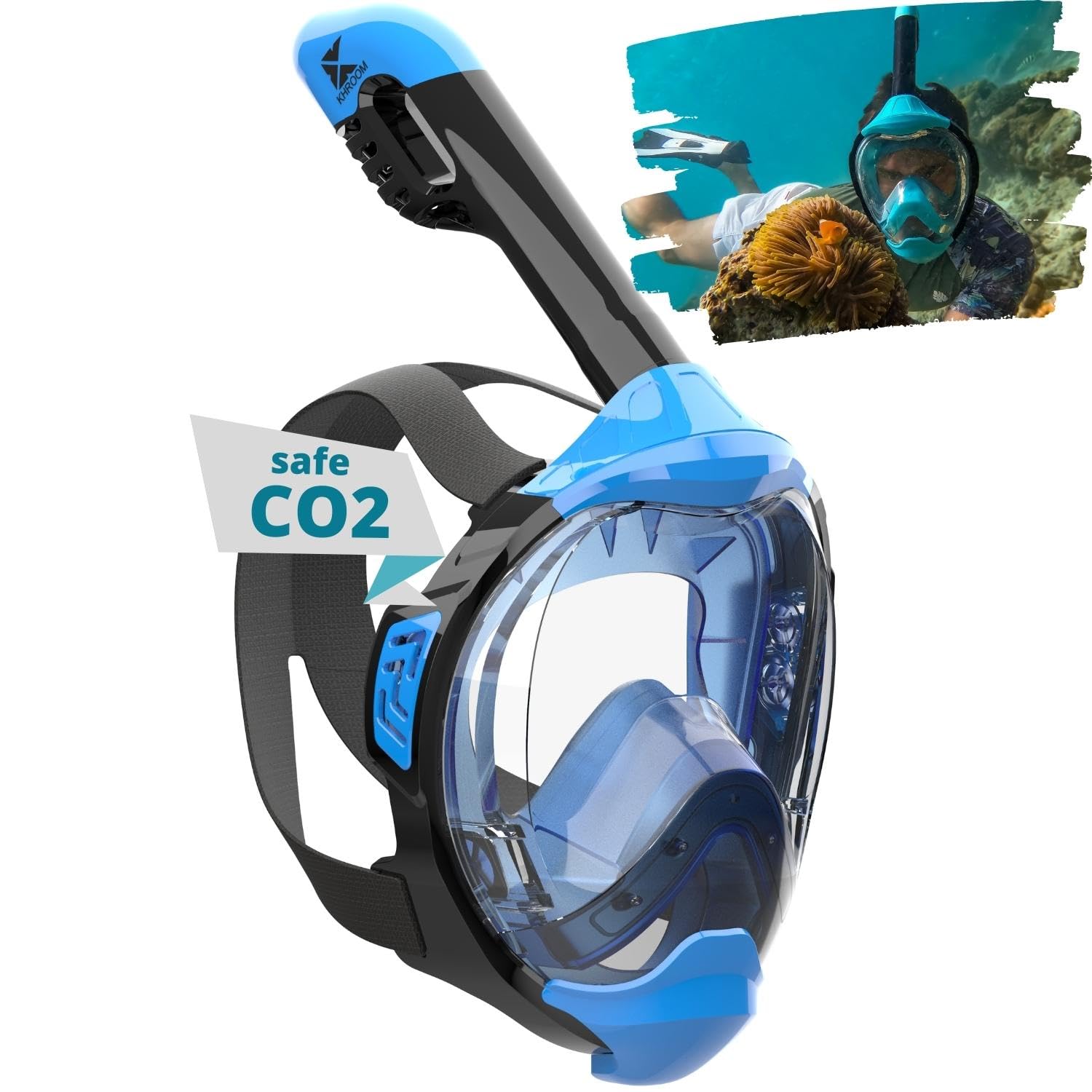 Khroom Máscara de esnórquel para Adultos y niños - Seaview Y | Sin Problemas de CO2 | Máscara Completa para Snorkeling| Equipo de Snorkel con máscara Integral Completa para Adultos