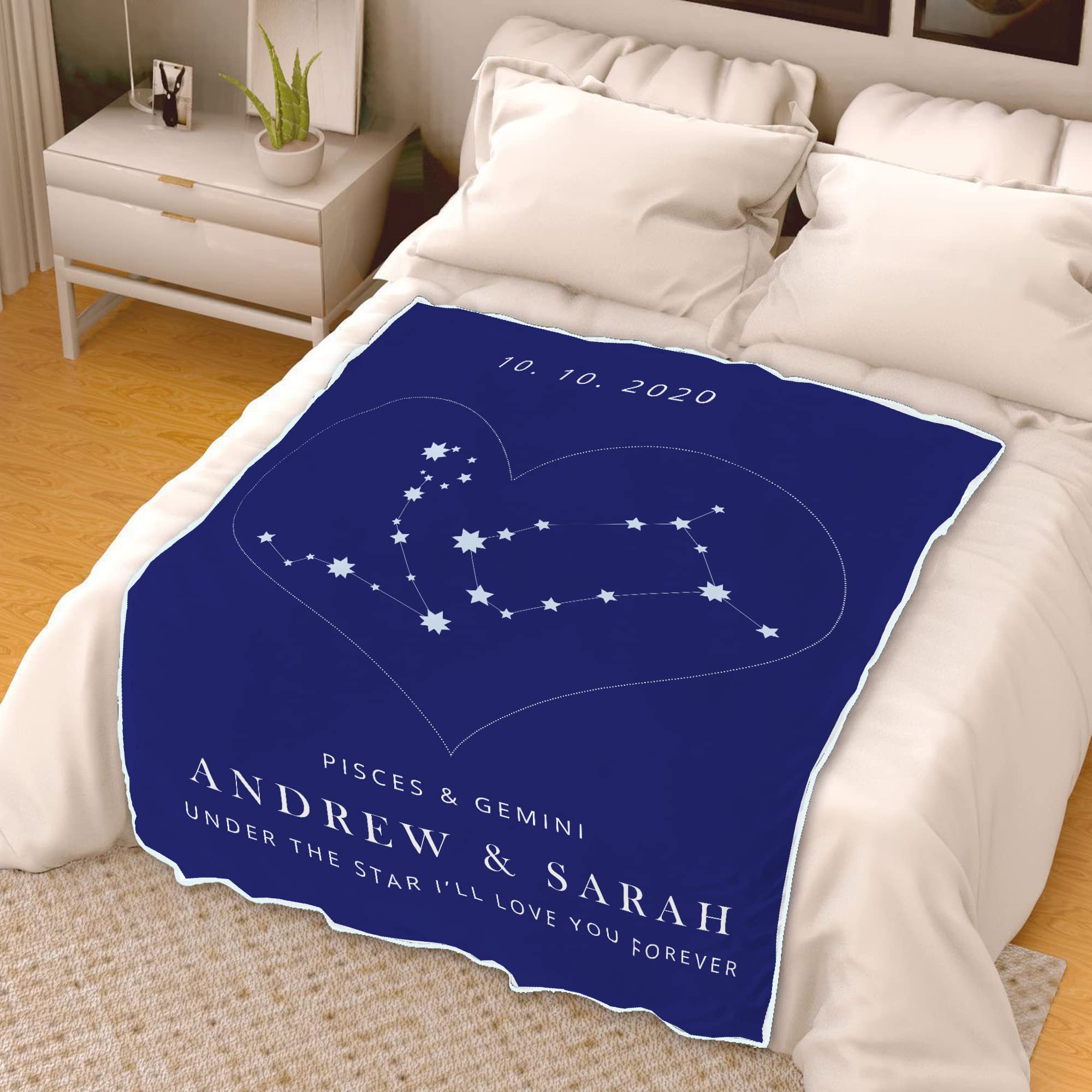 Manta personalizada con nombre del signo del zodiaco, manta personalizada con nombre, fecha, manta para parejas, regalo romántico de San Valentín, manta de forro polar suave personalizada, regalo