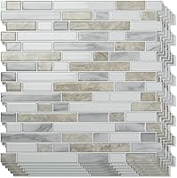 Art3d Heavy-Duty Peel & Stick Backsplash Tiles - 10 Sheets Waterproof Kitchen Bathroom Wall Tiles, Beige & White, 0.08" Thick