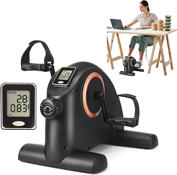 BIOCOR Mini Exercise Bike, Portable Under Desk Bike Pedal Exerciser with Quiet Magnetic Resistance, Portable Foot Cycle Arm&Leg Exercise Bike for Seniors Peddler Machine with LCD Display